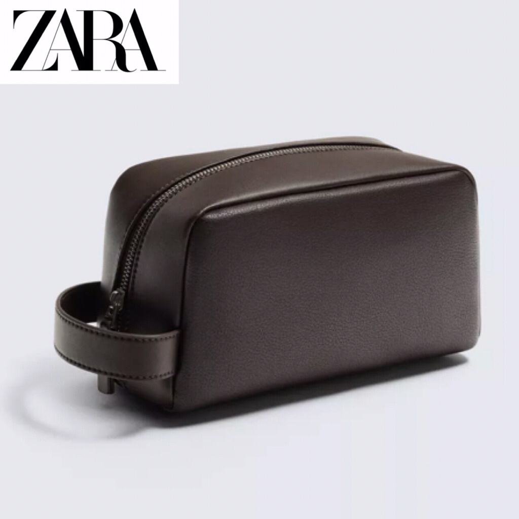 ZARA Textured Toiletry Pouch Bag Tas Tangan Clutch Pria Brown