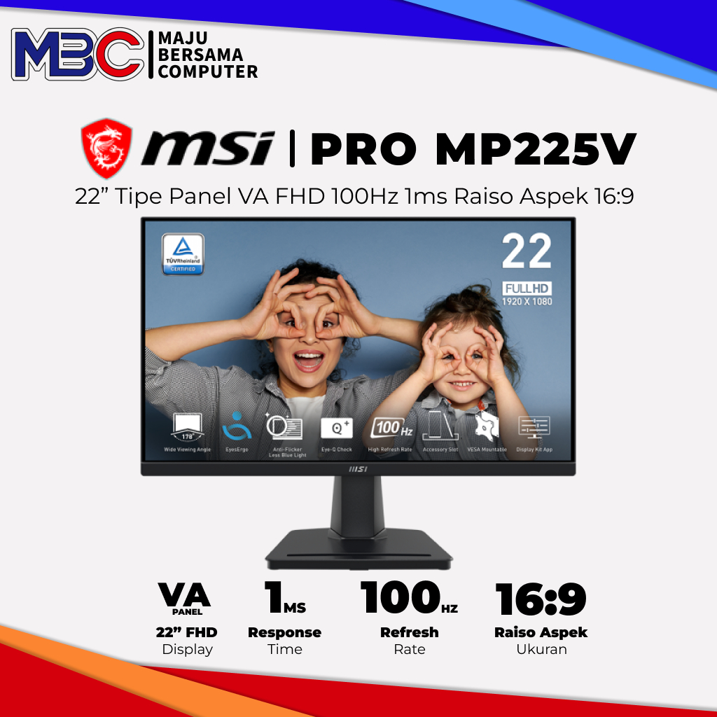 Led MSI PRO MP225V 22 inch VA 100hz 4ms - Monitor Layar 22' 22" 22Inch 22 inch 22" 22'