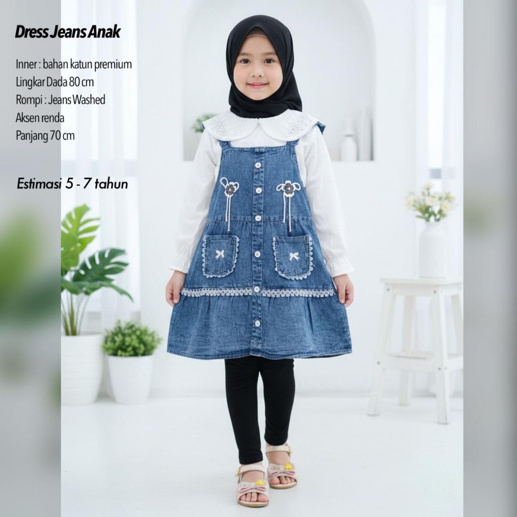 DRESS JEANS ANAK USIA 5-7TAHUN / GAMIS JEANS ANAK ROMPI