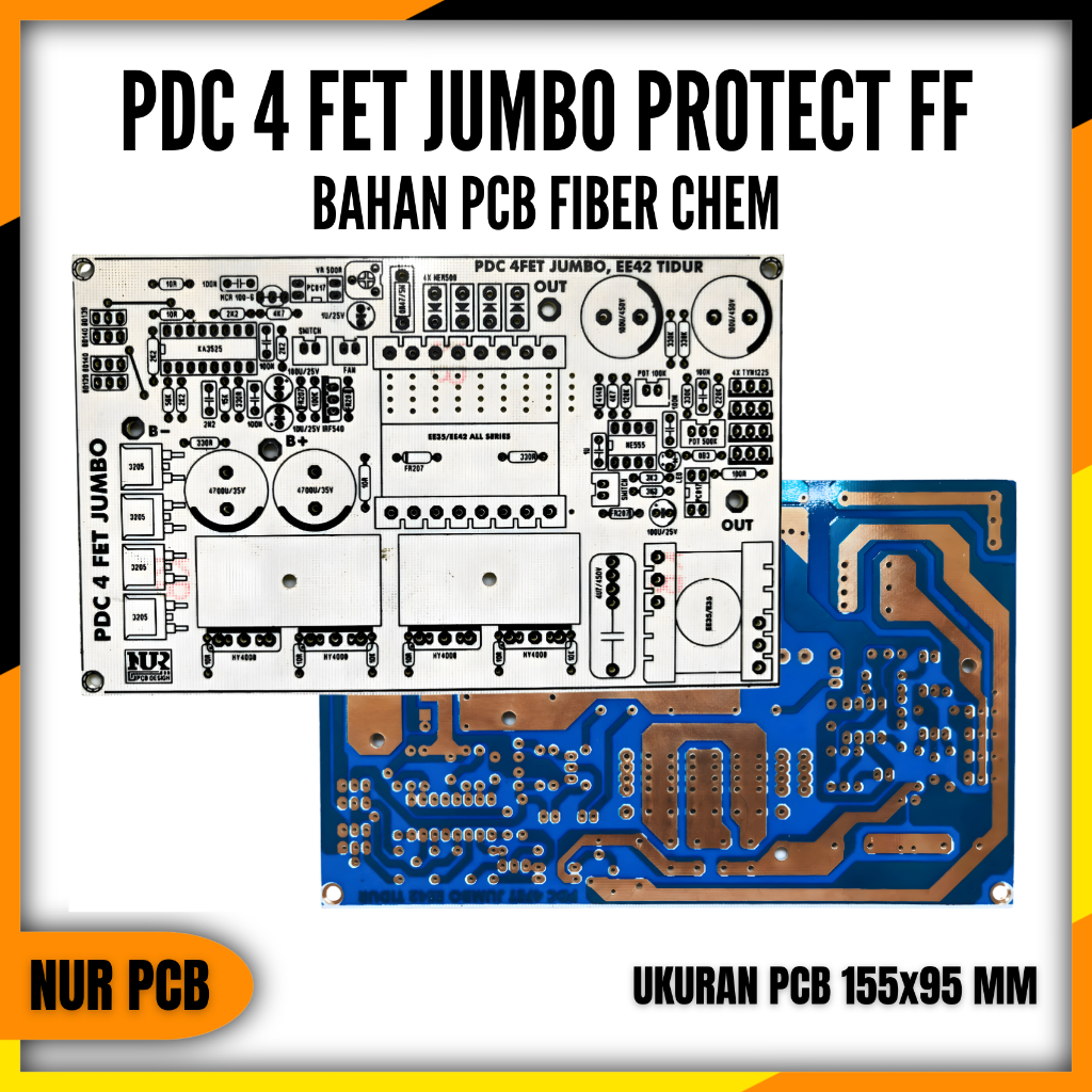 PCB PDC 4 FET Jumbo Inverter DC to AC Pulsed Fiber Chem 15.5x9.5cm Protector Flip Flop PDC-001