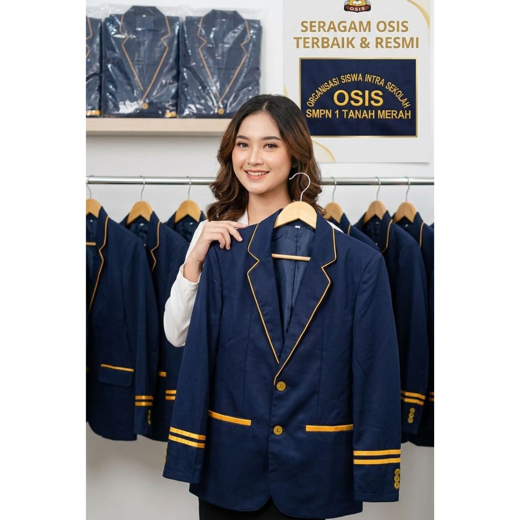 COD (BISA TAMBAH BORDIR) Jas sekolah OSIS smp/sma keren warna navy lis gold/ Jas Almamater NAVY LIS 