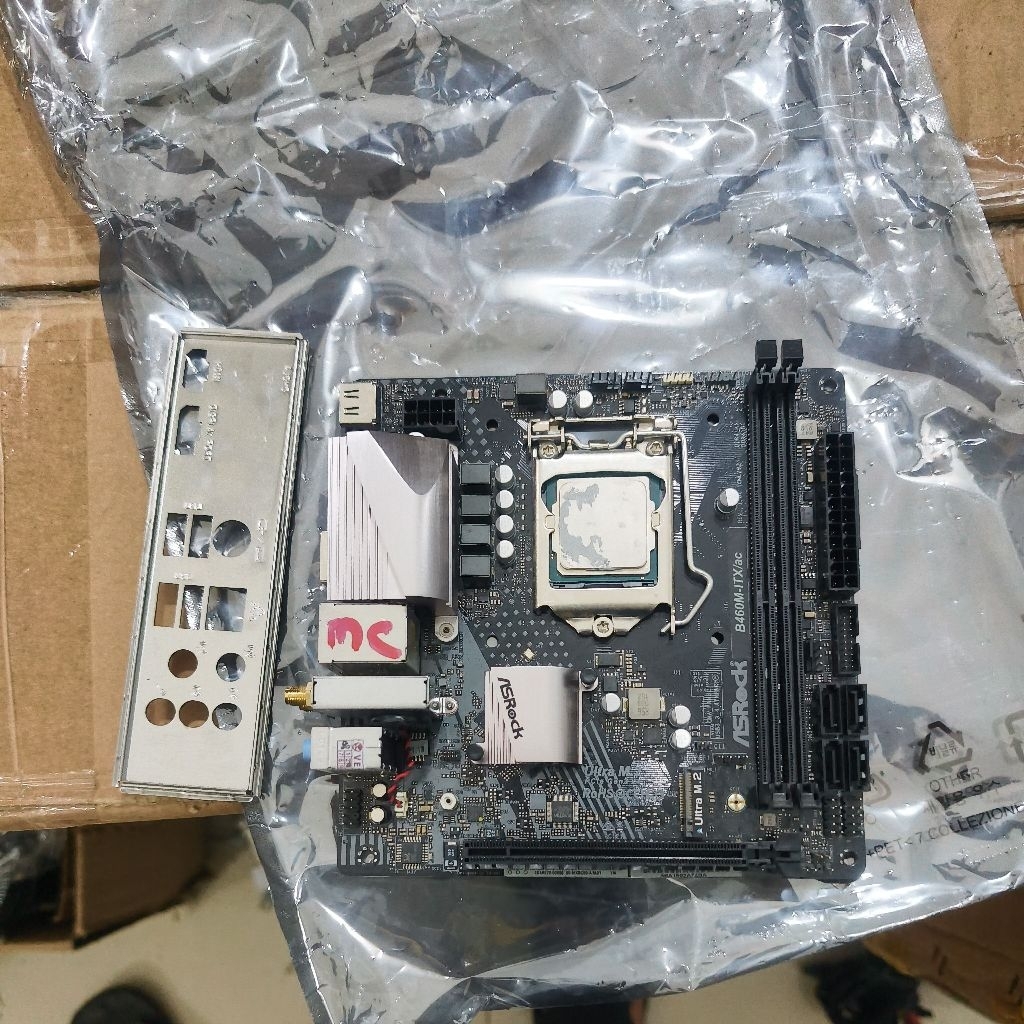 mainboard aarock b460m itx ddr4 + procsesor core i5-10400f gen10