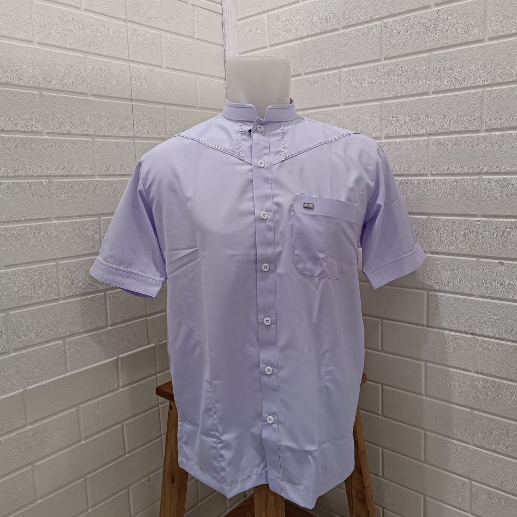 Baju Koko Busana Muslim Pria Al-Wafa/AWF Gold Exclusive 0593 Putih Polos Lengan Pendek