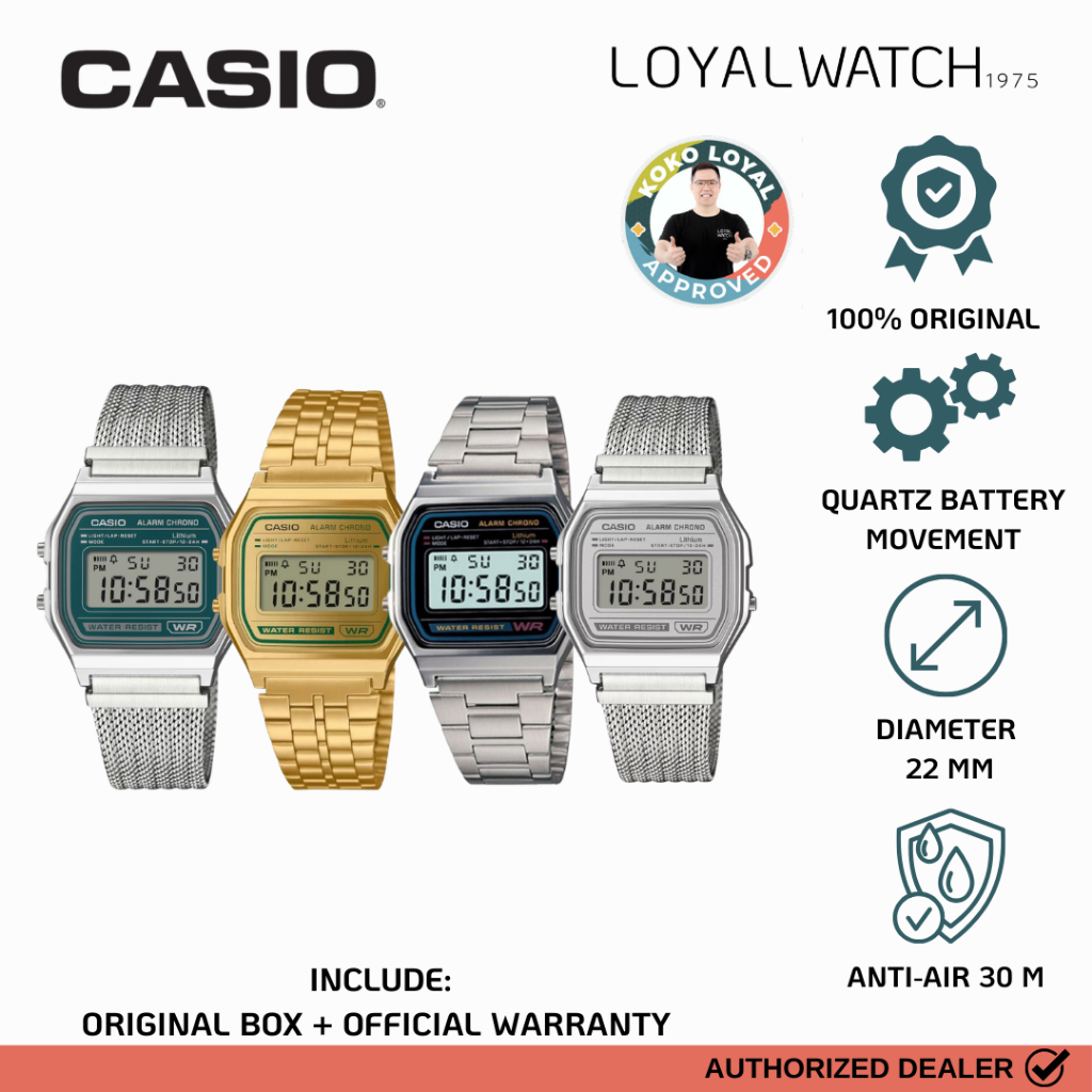 Jam Tangan Casio Vintage Wanita A158W Stainless Steel Original Garansi Resmi