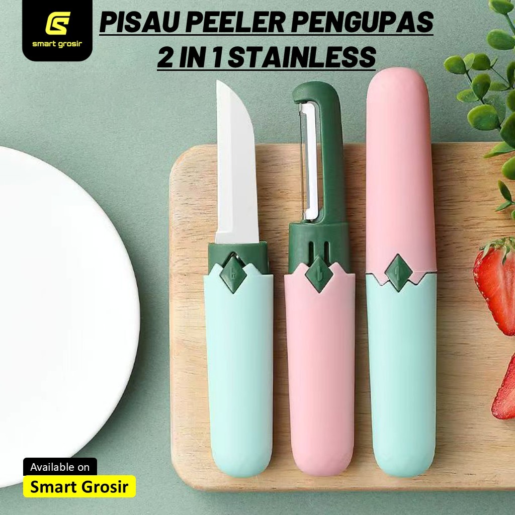 Pisau Pengupas Buah Sayur 2 in 1 Lipat Portable Stainless Steel Peeler Multifungsi Pisau Mini Tajam 