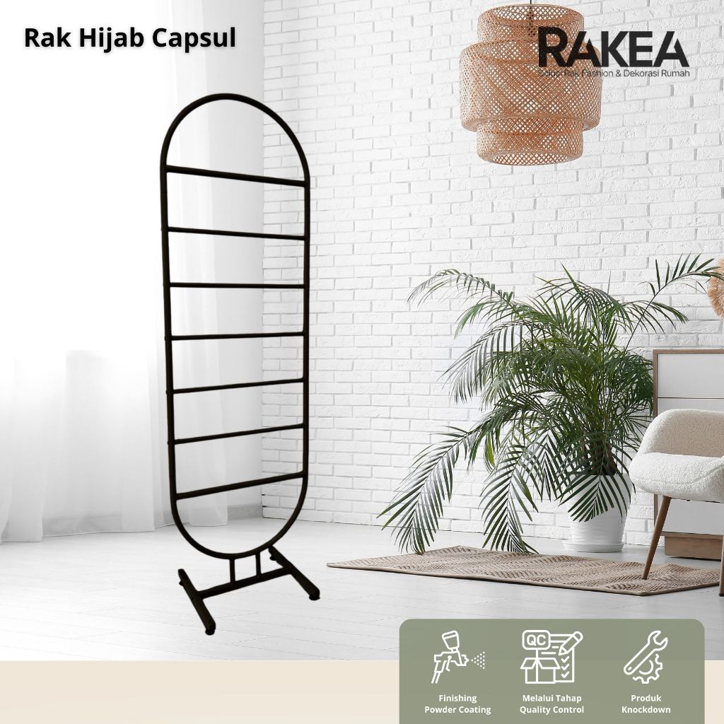 Rak Hijab Oval Kapsul - Rak Baju Minimalis Besi Pipa Hollow Anti Karat Hitam Putih Gold - Rakea