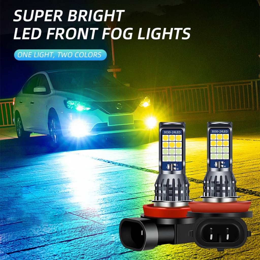 Lampu Kabut Depan LED Mobil Bohlam LED Dua Warna Super Terang Putih/Kuning/Biru Es Lampu Kabut H11 D