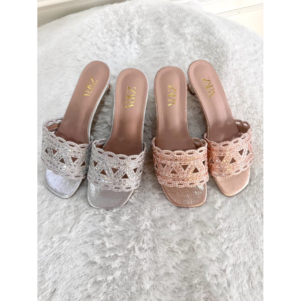 sendal heels wanita MT 2 heels 3 cm bahan glitter sorovski import premium