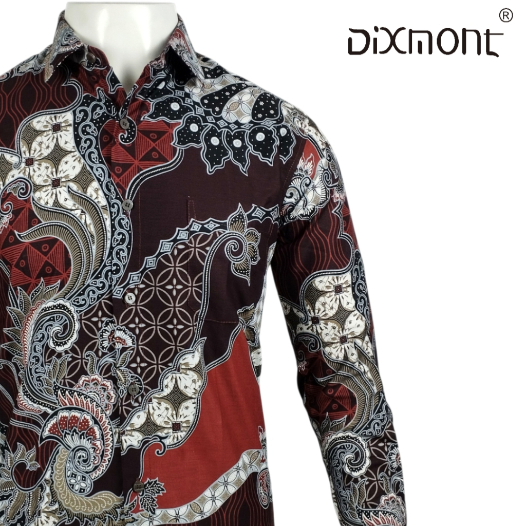 Dixmont Kemeja Batik Pria Basic Formal Lengan Panjang Hem BL00526
