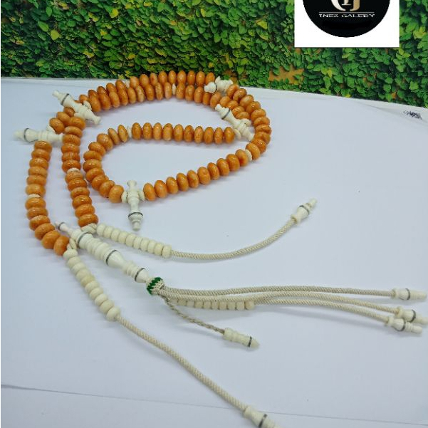Tasbih tijani batu Marjan orans kombinasi tulang T16