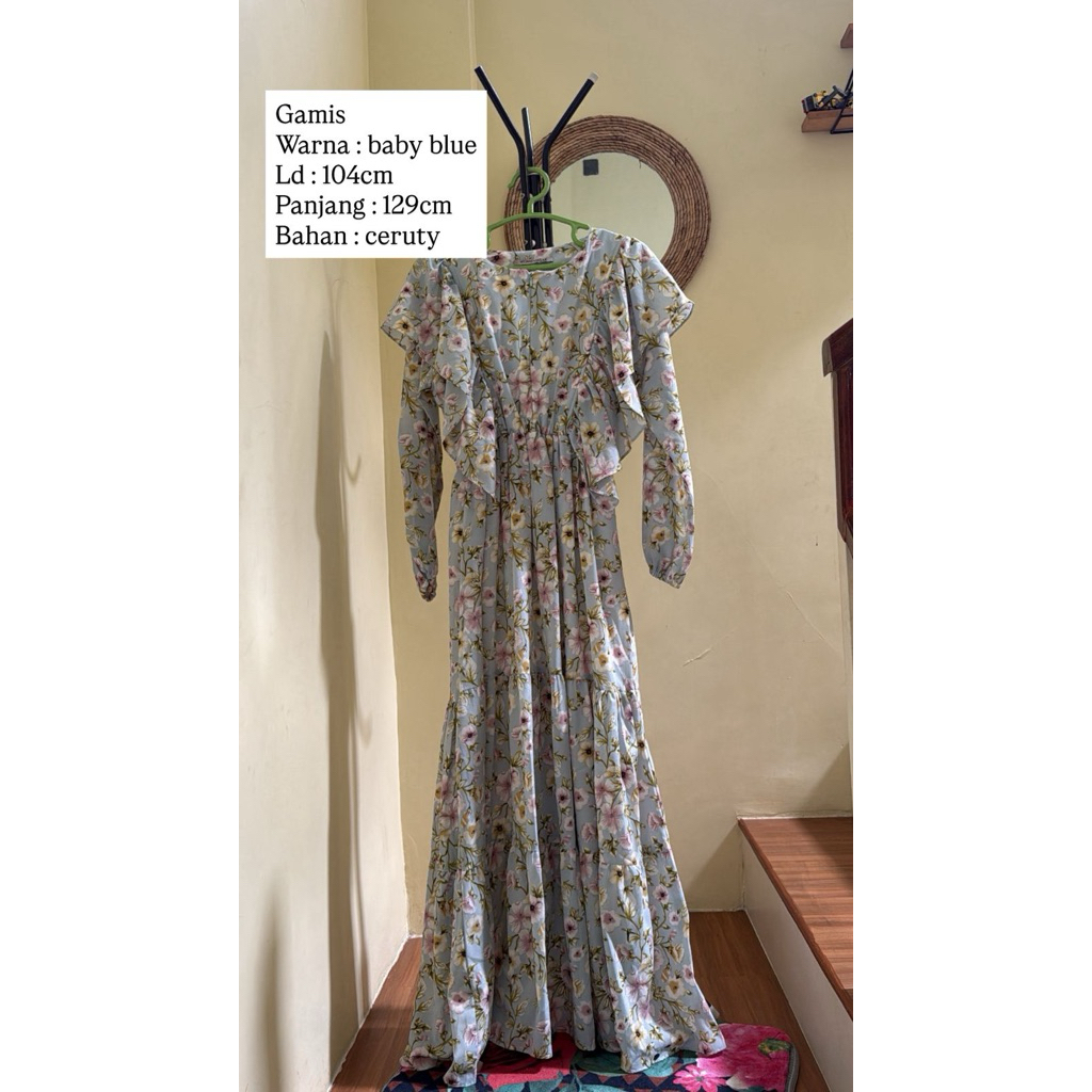 PRELOVED Gamis Abaya Ruffle Motif bunga brand WOMENWEAR