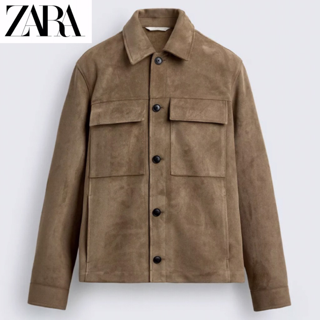ZARA Men Overshirt Faux Suede Jaket Kemeja Luaran Pria Sand