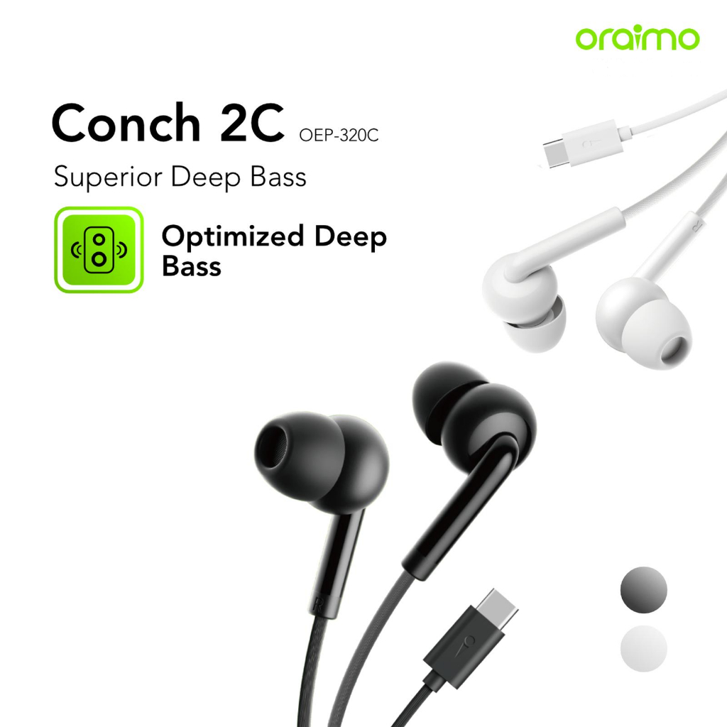 Oraimo Conch 2 Wired Earphones OEP-320C Type C Semi In-Ear Headset Wired Button Control Ergonomic De