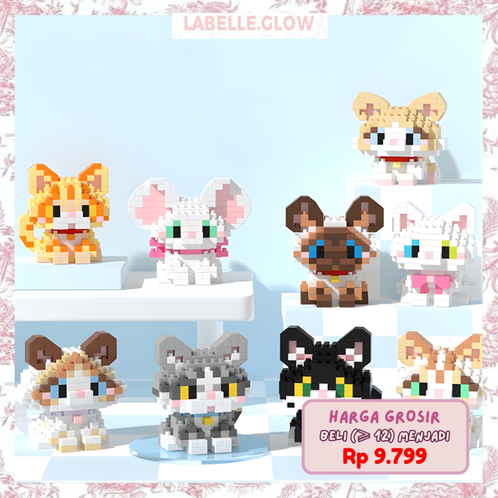 Nano Blocks Edisi Pat Lucu Mainan Balok Susun Mini Karakter Bricks Kucing Kitten Building Block