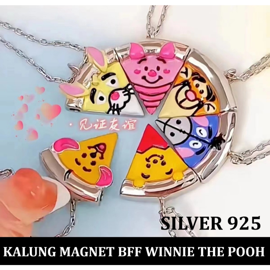 Kalung magnet S925 Silver 925 winnie the pooh original import 6in1 1 set 6pcs BFF group teman baik s