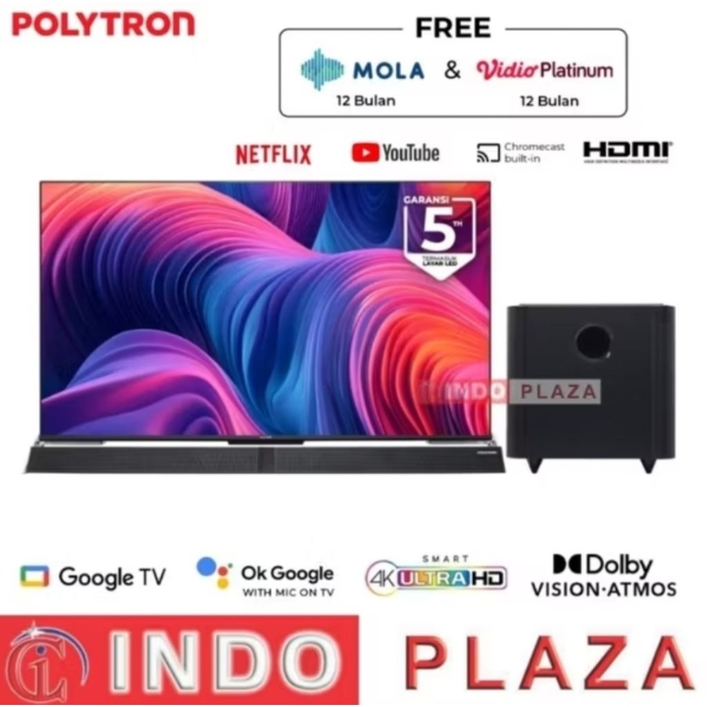 TV POLYTRON 50 4K UHD GOOGLE TV SMART CINEMAX SOUNDBAR PLD-50BUG5959