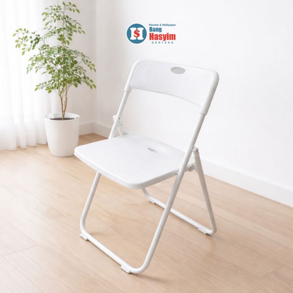 BANG HASYIM Kursi Lipat Minimalis, Kursi Lipat Putih, Folding Chair Besi, Kursi Tambahan Tamu, Kursi