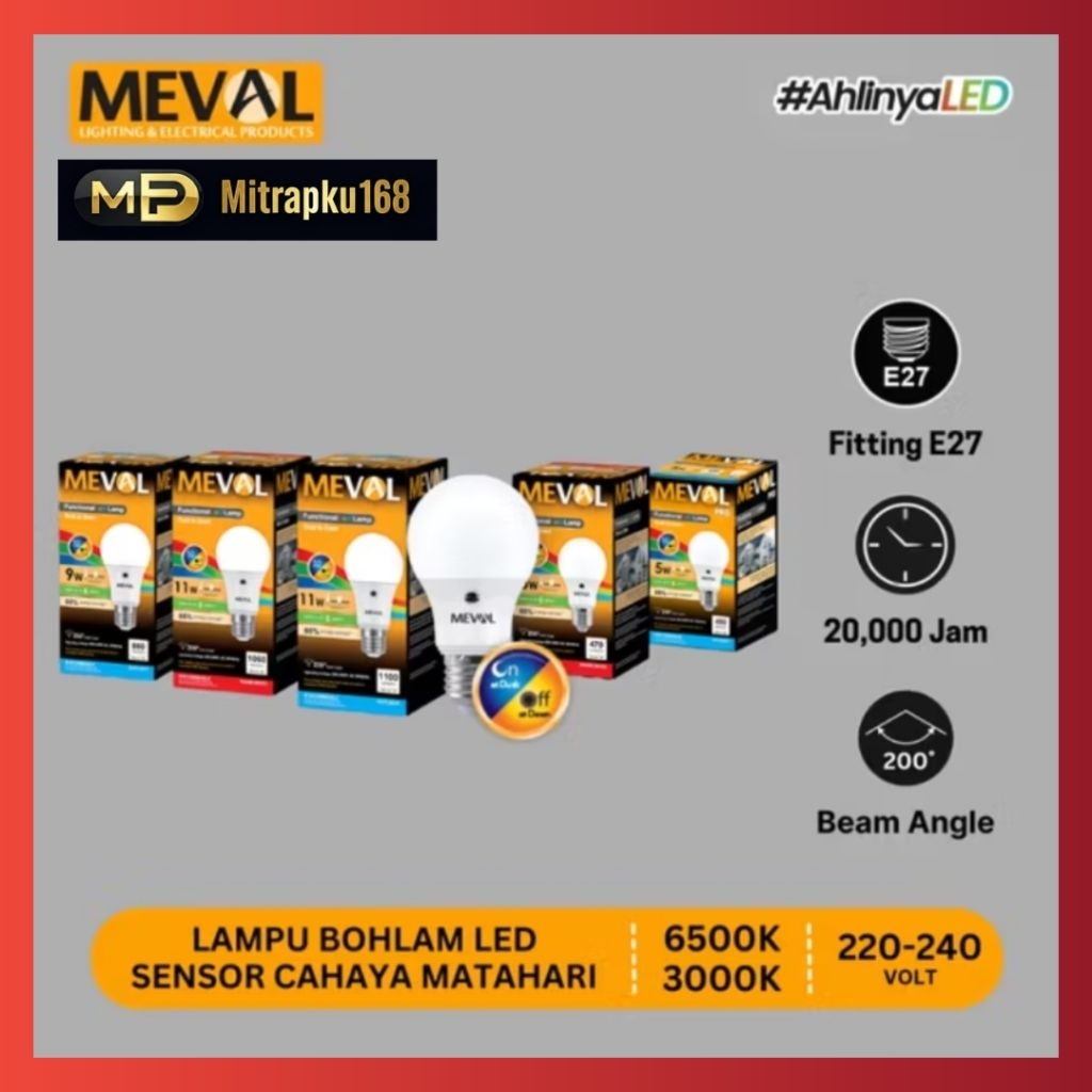 Lampu Sensor Cahaya Matahari MEVAL 11Watt Cahaya Putih