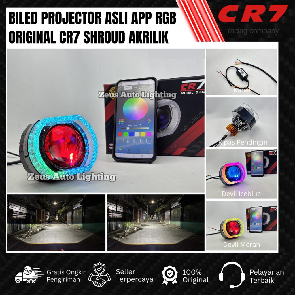 Billed Projector C662 CR7 RGB APP Original Shroud Akrilik – Lampu Projie Motor RGB Bluetooth + Kipas