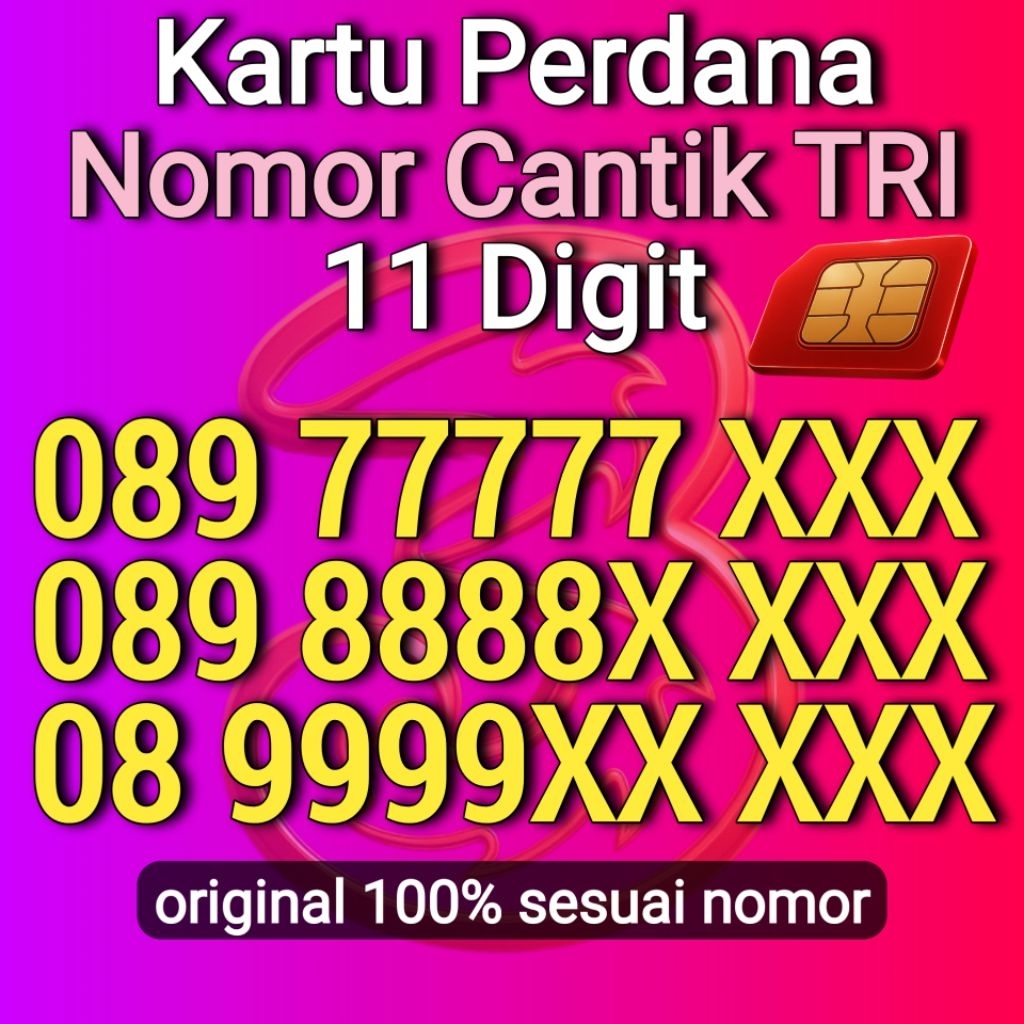 NOMOR CANTIK TRI 11 DIGIT PERDANA NOMER THREE CANTIK