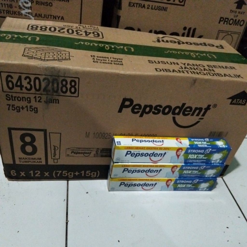 Pepsodent strong 75+15gr kemasan 1 karton