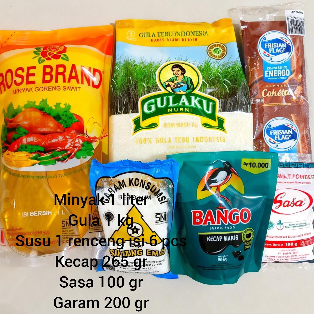 Paket sembako dapur hemat,lengkap minyak dan gula,garam,kecap,Sasa+susu