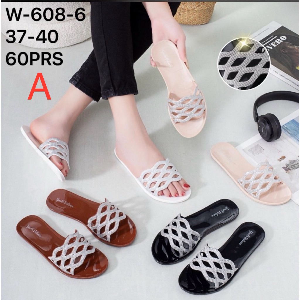 Sandal Flat Wanita Teplek Jelly Elegan  Daily Kekinian Anti Licin Nyaman untuk Harian W608