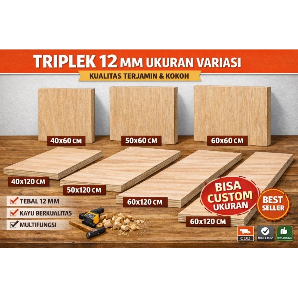 triplek semi Meranti 12 mm ukuran custom