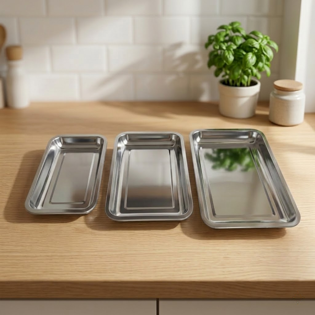 Nampan Persegi Stainless Steel Tebal Wadah Lauk Prasmanan Mewah
