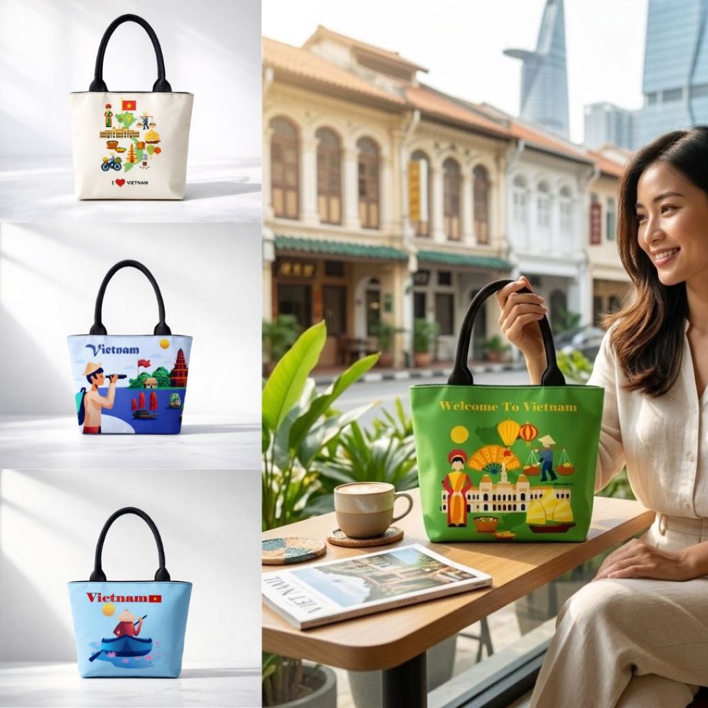[MINI] Tas Vietnam Souvenir Custom Jinjing Tenteng | Tas Hampers Totebag Canvas Resleting Oleh Oleh