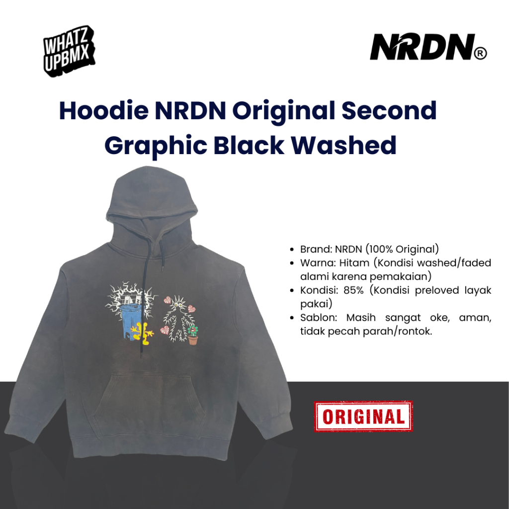 Hoodie NRDN Original Second  Graphic Black Washed
