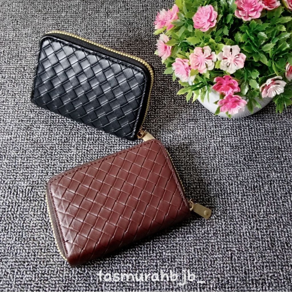 ( COD ) Dompet Kartu Wanita Dompet Lipat Mini Wanita Dompet "Anyaman" Simple dan Elegan Korean Style