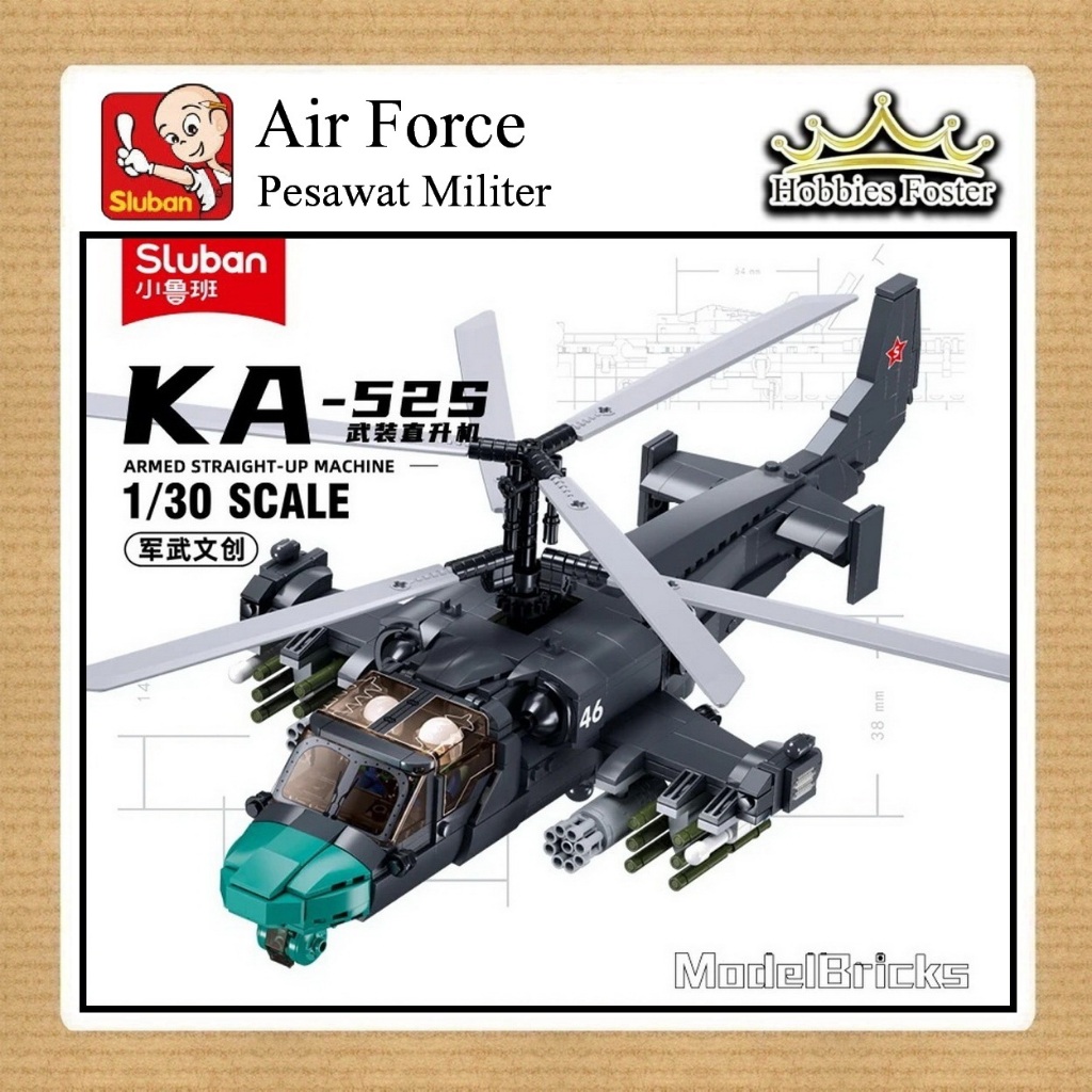 BRF Sluban 1138 - Air Force Military Helicopter KA52 - Mainan Pesawat Black MOC DIY