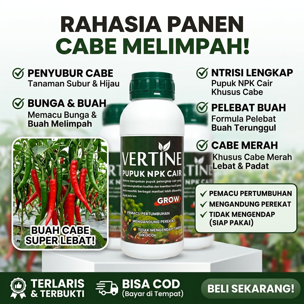 VERTINE GROW 500ml Pupuk NPK Cair Penyubur Tanaman Cabe - Pupuk NPK Bunga dan Buah Cabe - Pupuk NPK 