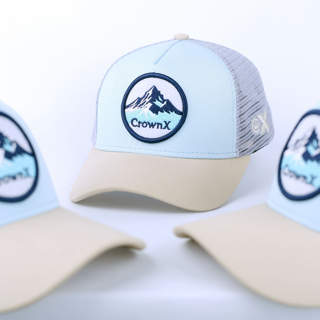 Topi Trucker Crownx Mountain – Light Blue Cream | Bordir | Original