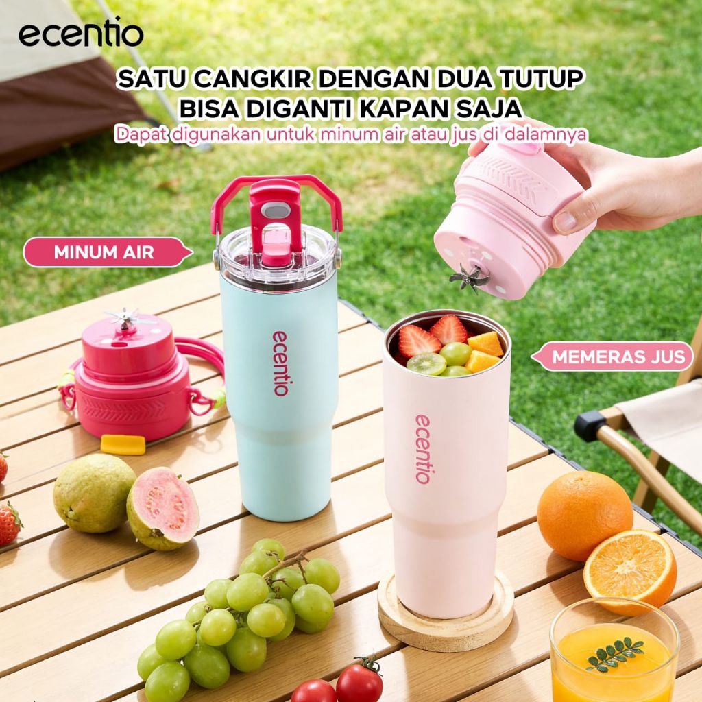 Ecentio Juicer Blender 12 Pisau Tumbler 900ml Tahan Panas Dingin 12-24 Jam Stainless Portabel