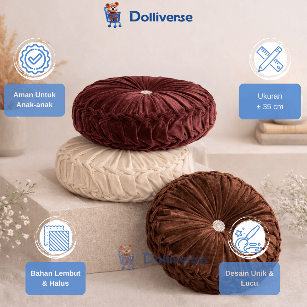 Dolliverse Bantal Sofa Bulat Velvet Premium | Bantal Hias Sofa Estetik | Cushion Bulat Mewah