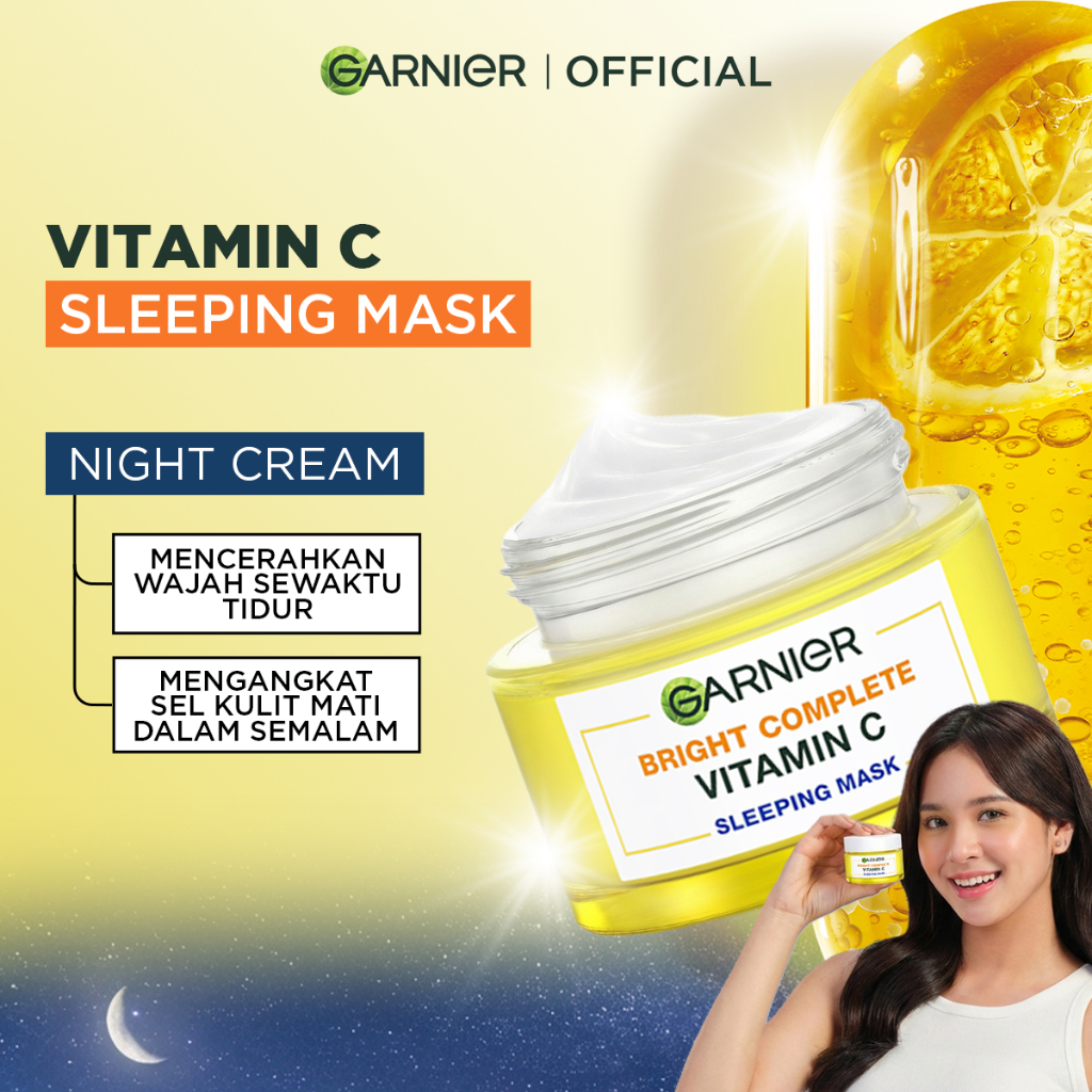 GARNIER Bright Complete Vitamin C Brightening Sleeping Mask Night Cream Krim Malam Mencerahkan 50 ml