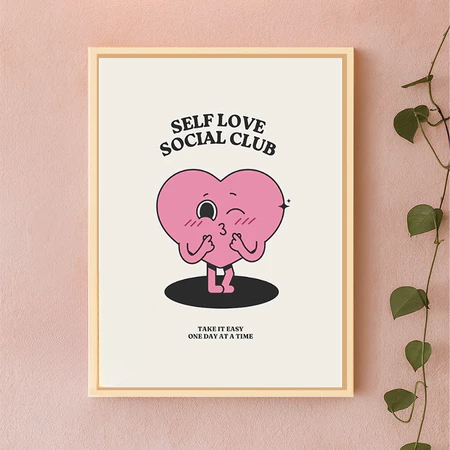 Dekorasi Hiasan Dinding Lukisan Self Love Social Club Pink Ukuran 30x40 Cm  Aesthetic Minimalis