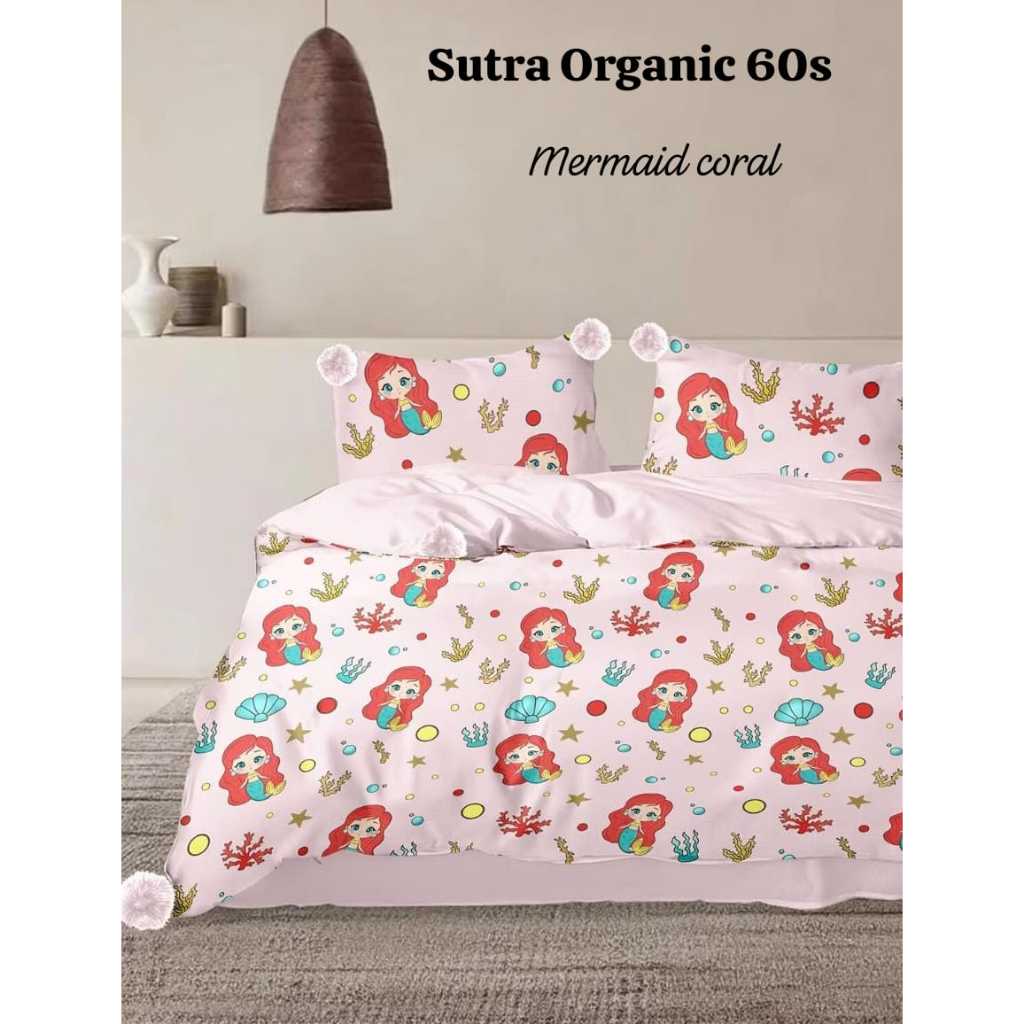 Bedcover Set Sprei Sutra Sutera Organic Organik 60s 80s Motif Anak Kartun Perempuan Laki