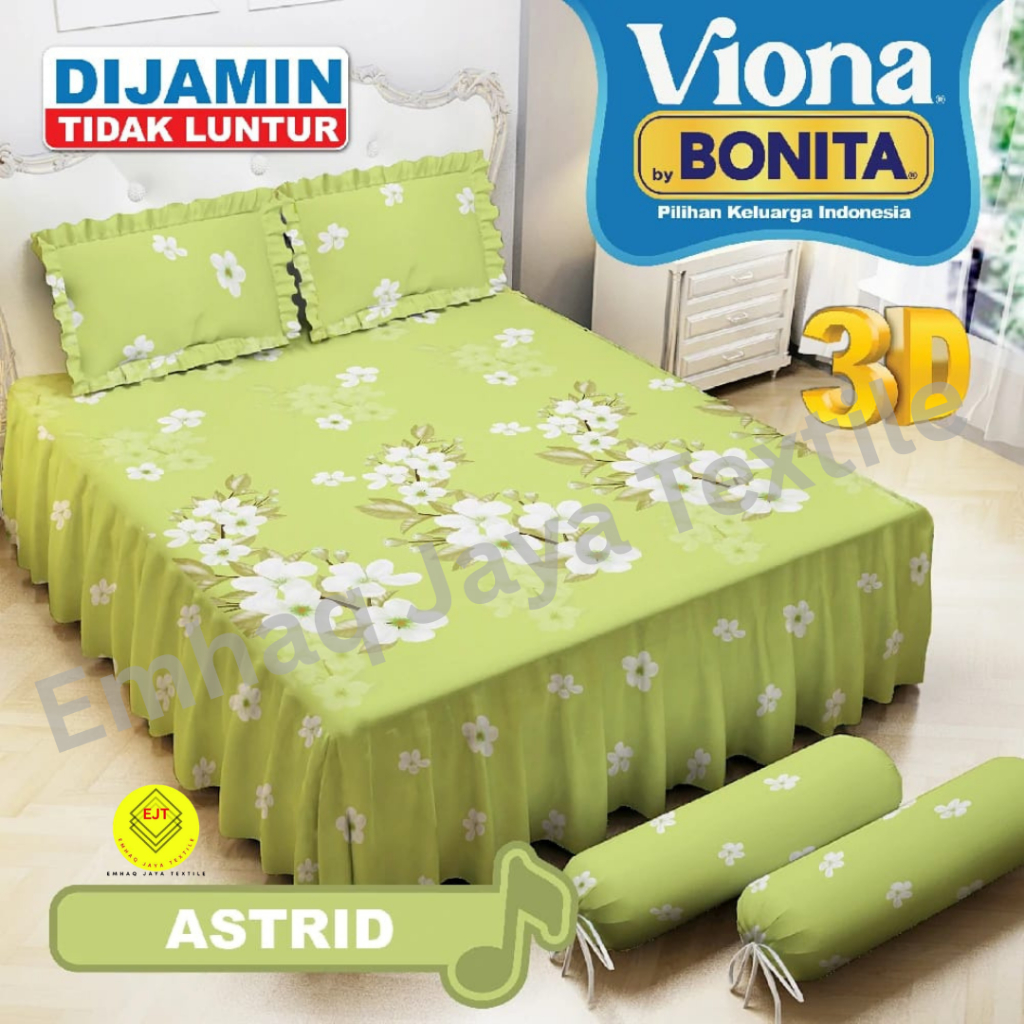 Sprei Viona By Bonita Rumbai Warna Hijau Motif Bunga Ukuran 180x200 cm | Bahan Halus | Tidak Mudah L