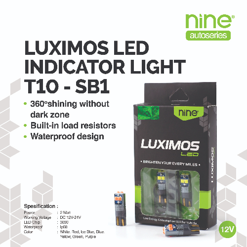 LUXIMOS Lampu Sein Senja Kota Plat Seri LED T10 Motor Mobil 2W 6 Titik Super Terang SB1 - NINE MEDAN