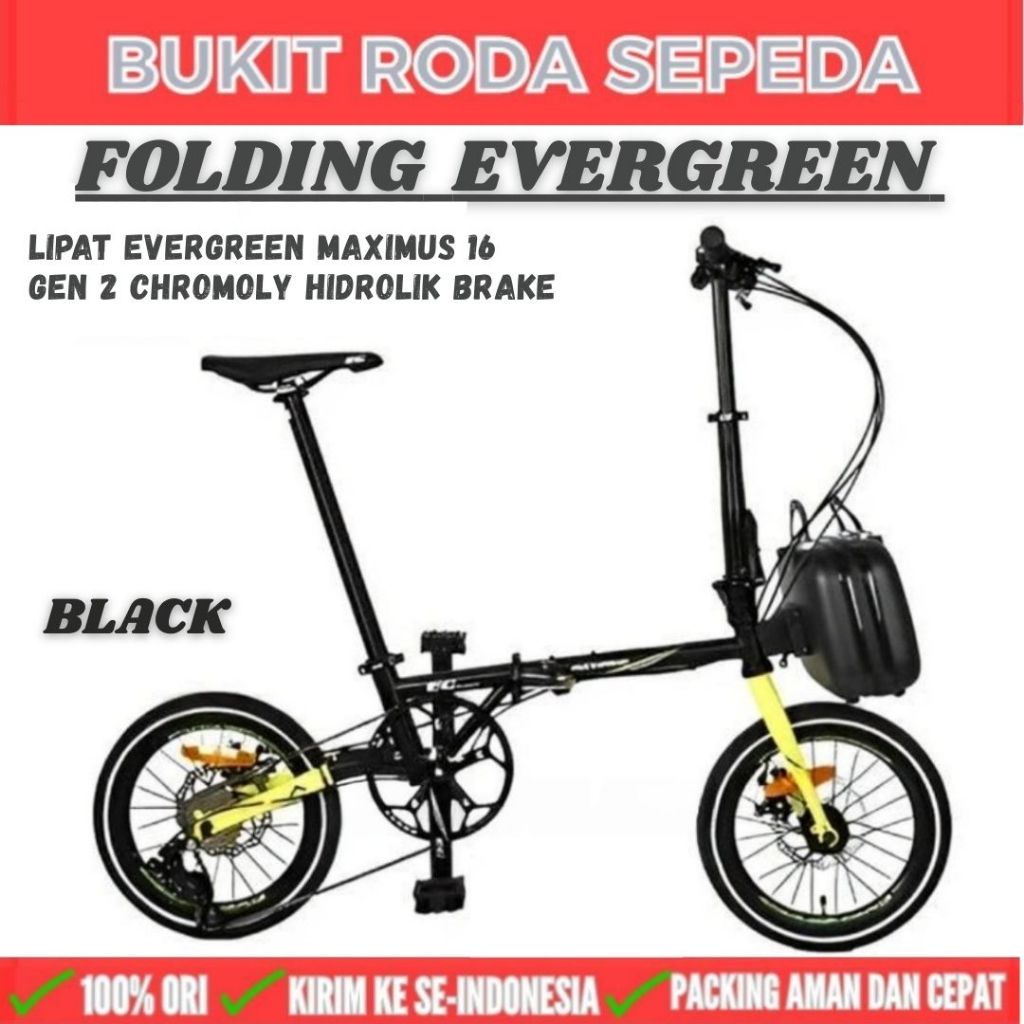 Folding Bike Evergreen Chromoly Maximus Ukuran 16 Inch 9 Speed Hydraulic