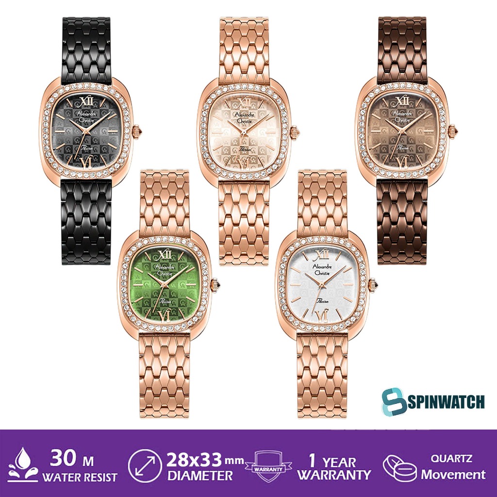 AC 2B33 ALEXANDRE CHRISTIE AC2B33 JAM TANGAN RANTAI WANITA MODEL KOTAK PETAK ORIGINAL GARANSI RESMI