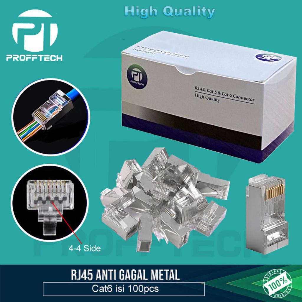 PROFFTECH Connector RJ45 Cat6 Anti Gagal Metal Original