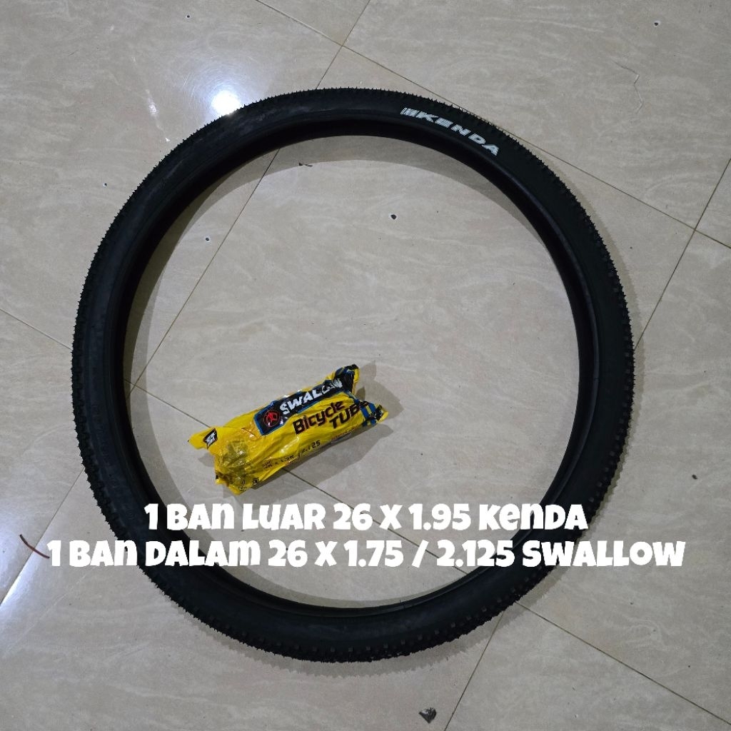 Paket Ban Luar 26 x 1.95 Ban Dalam 26 x 1.75 / 2.125 Cop Motor Ban Luar Kenda 26 Ban Dalam Swallow 2