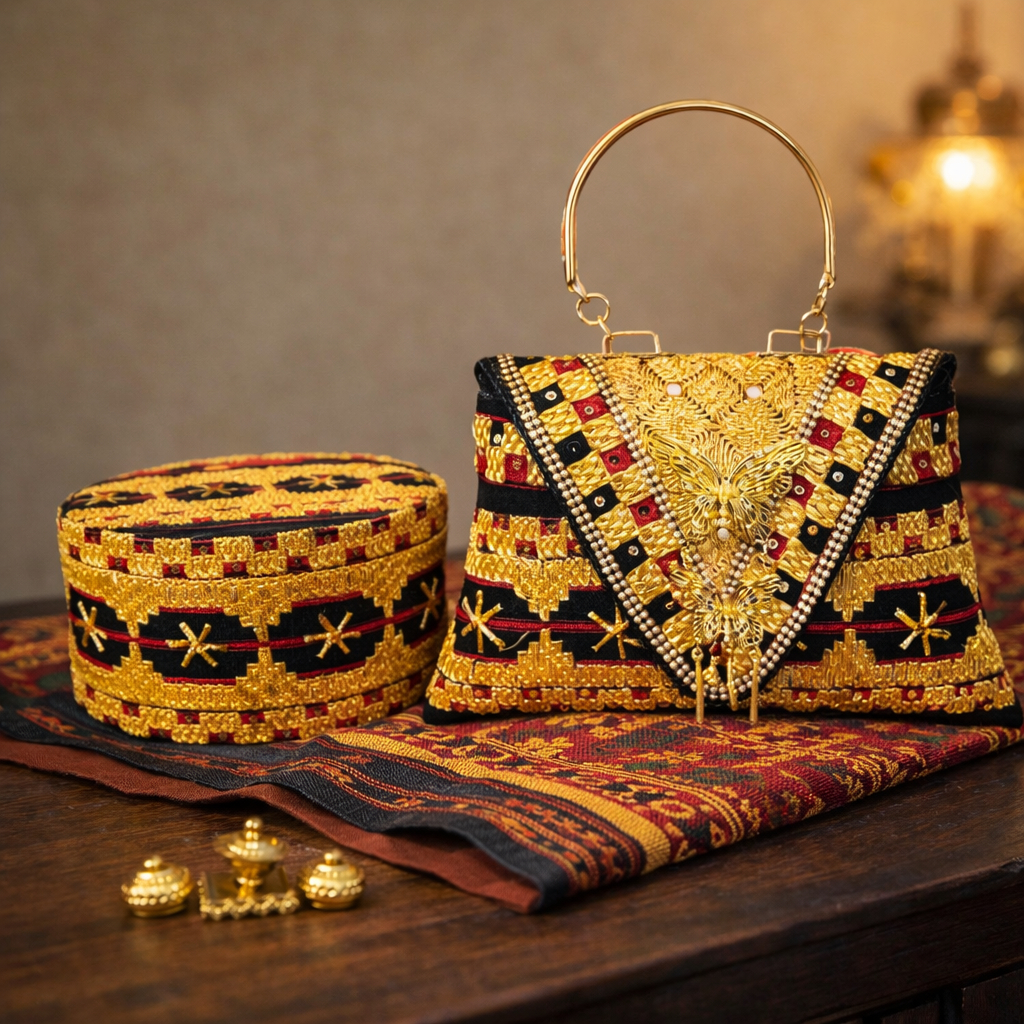 TAS PESTA SET DENGAN PECI TAPIS LAMPUNG - TAPIS LAMPUNG - PECI TAPIS LAMPUNG - TAS PESTA WANITA LAMP