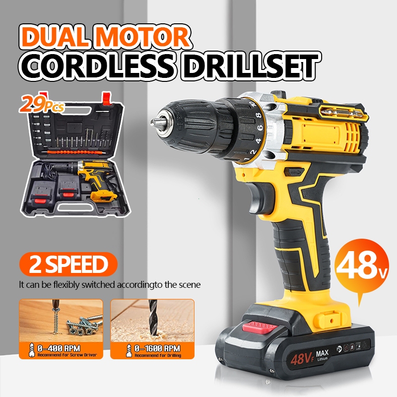 Mesin bor 2baterai cas bor listrik murah bor tangan baterai besi tembok Beton kayu Cordless Drill bo