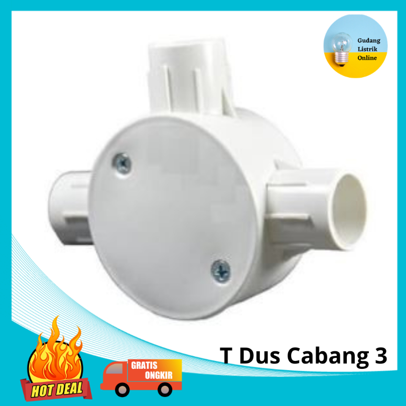 T Dus Cabang 3 Hitam Putih 20mm Baut Hitam 18mm Tanpa Baut
