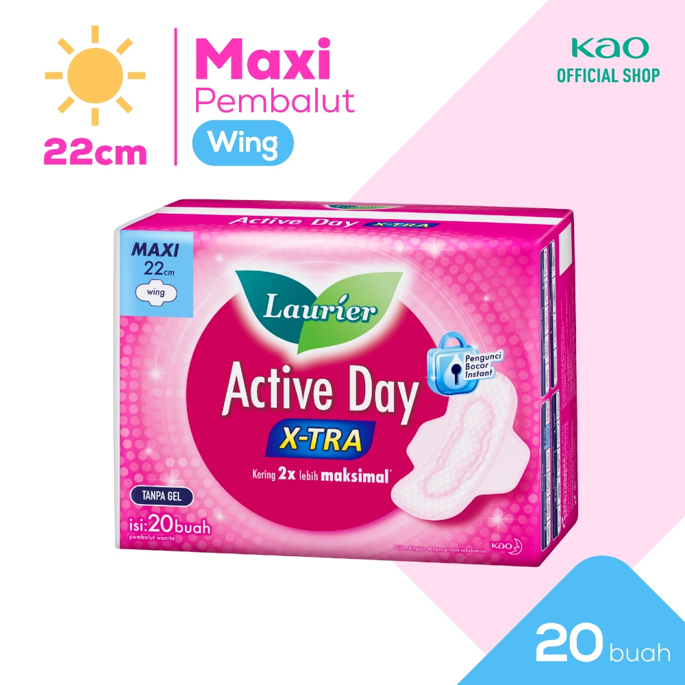 Laurier Active Day X-tra Pembalut Wanita Daya Serap Ekstra Bebas Bocor Wing 22cm isi 20 buah